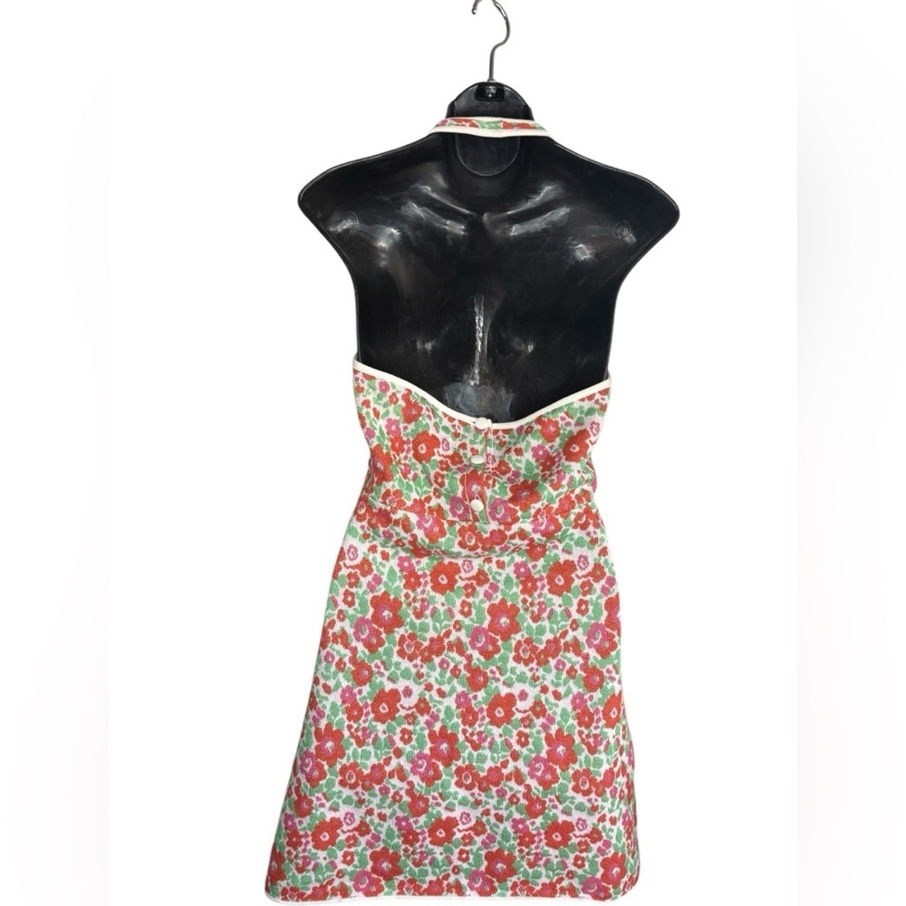ZARA Retro Floral Knit Halter Mini Dress Large red green preloved like new - Picture 10 of 11